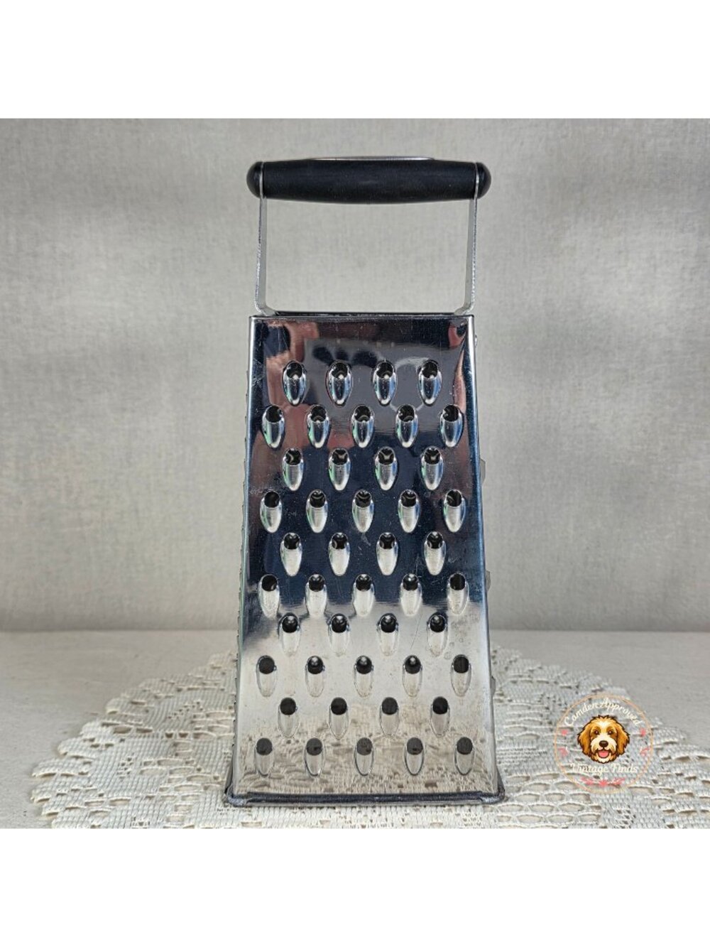 Vintage Oneida Box Cheese Grater Stainless Steel Kitchen Utensil Black Handle